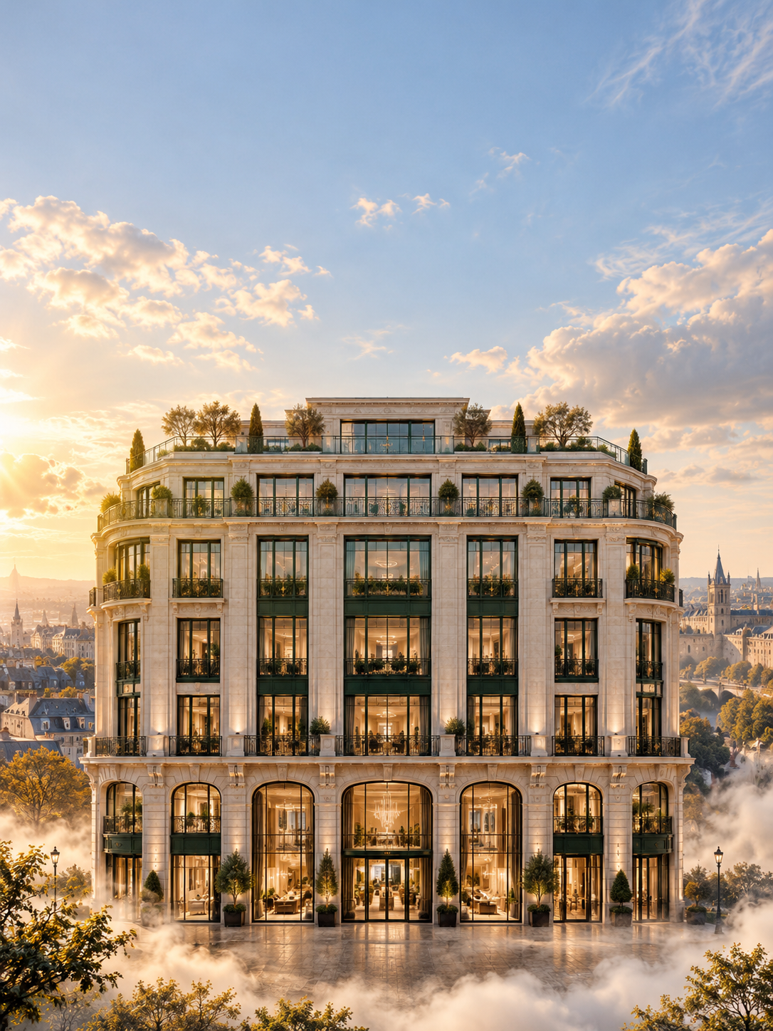 Visualisation architecturale illustrative d’un immeuble commercial contemporain